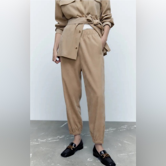 Zara Pants - Zara Tan Jogger Pants with Zipper Hem